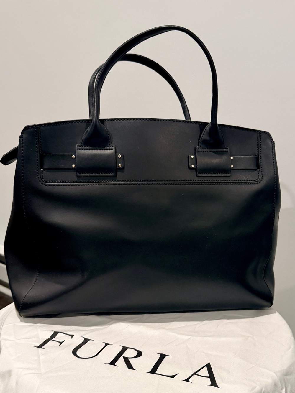 Furla Black Linda Bag, Smooth Leather Structured Tote with dust bag - Picture 2 of 5